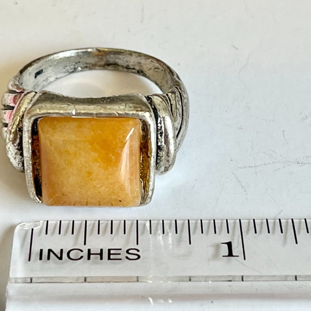 Vintage Silver Beige Natural Stone Cable Ring Size 10 Mens Womens Plated - Picture 8 of 10